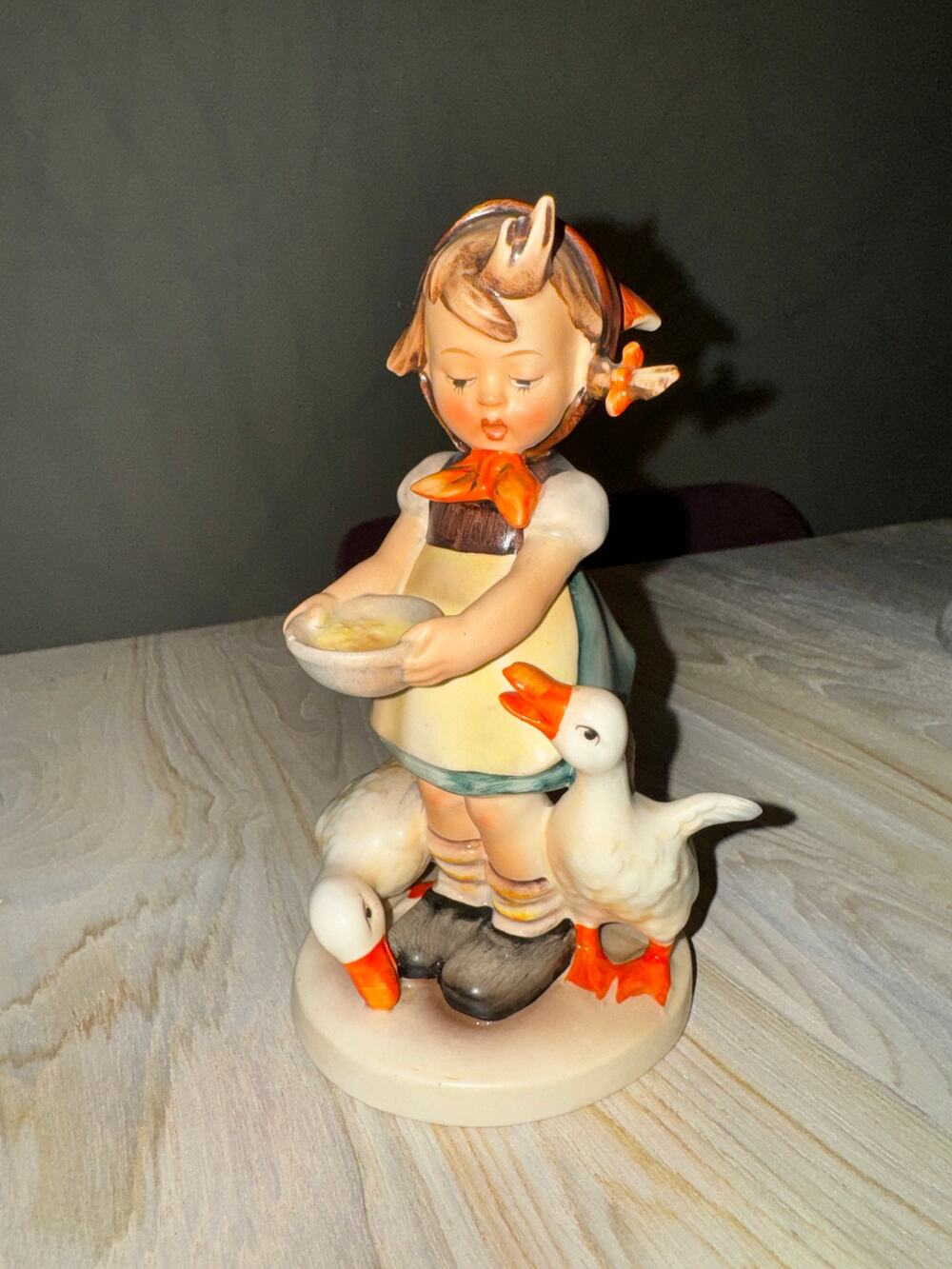 Vintage Copr. W Goebel Girl Hummel & Ducks Patient Figurine Ceramic 6.5" Tall